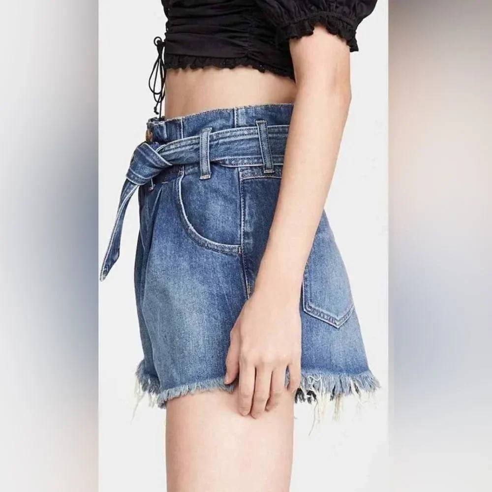 We The Free See You Sometime Livin Blue baggy Frayed Denim Jean Shorts M